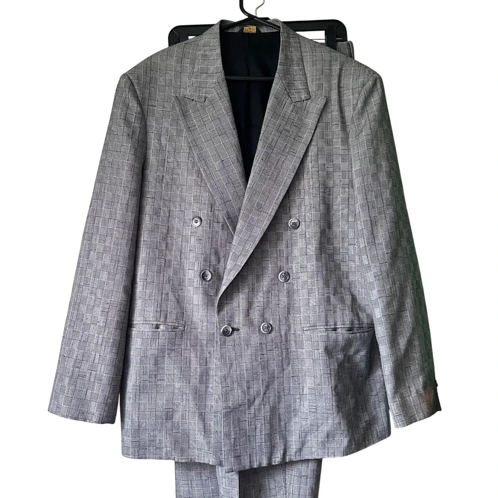 City Streets Men's Gray Double Breasted Blazer Suit Size W34 Polyester Rayon